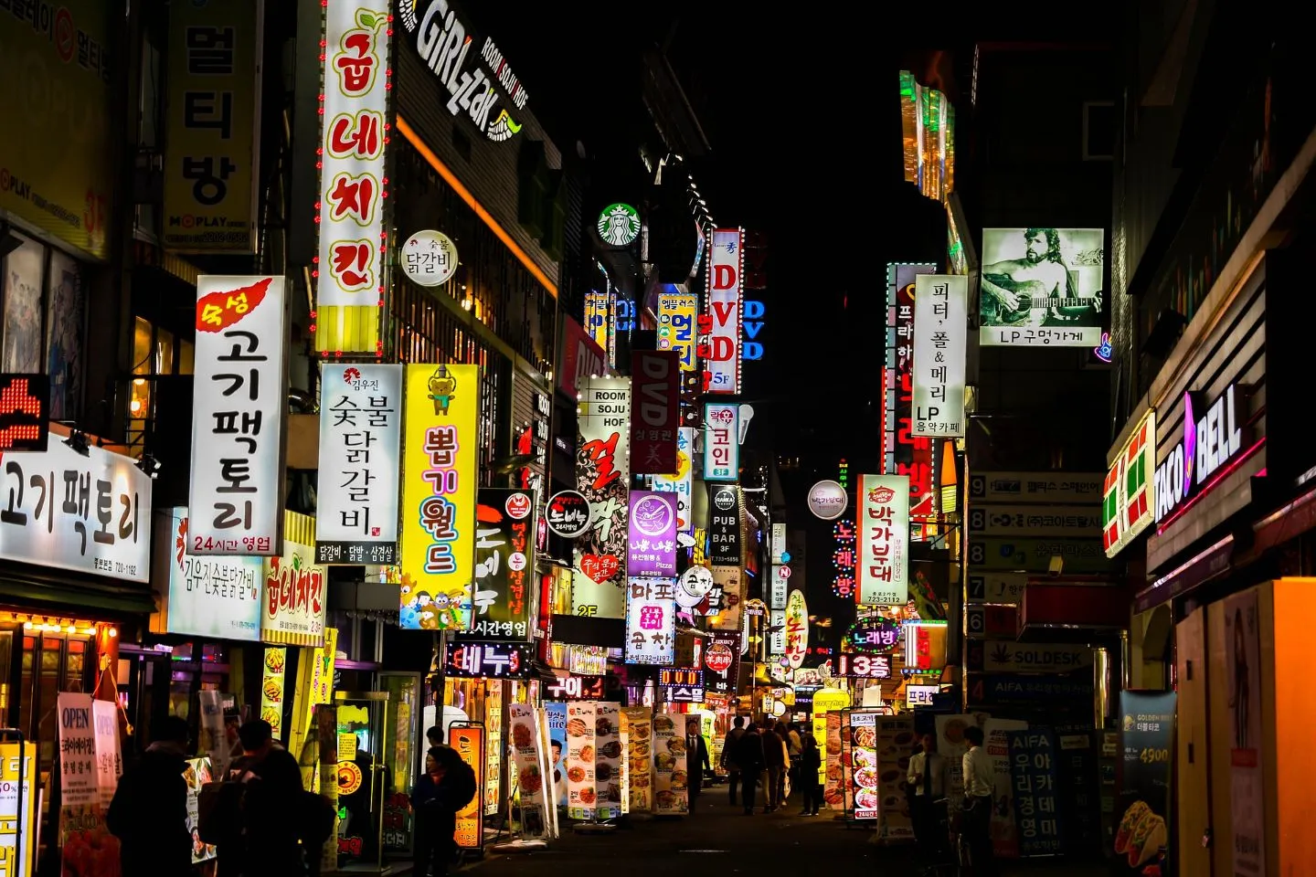 korean street with
    neon signs at night